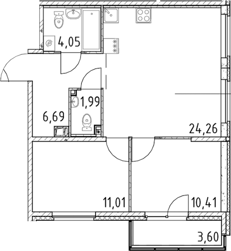2-комнатная квартира 58.41 м², 11/17 эт., ЖК «Город Первых»